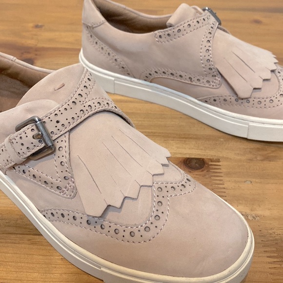 NWOT Frye Gemma Kiltie Nubuck Suede Monk Strap Sneakers in Baby Pink - Picture 4 of 11